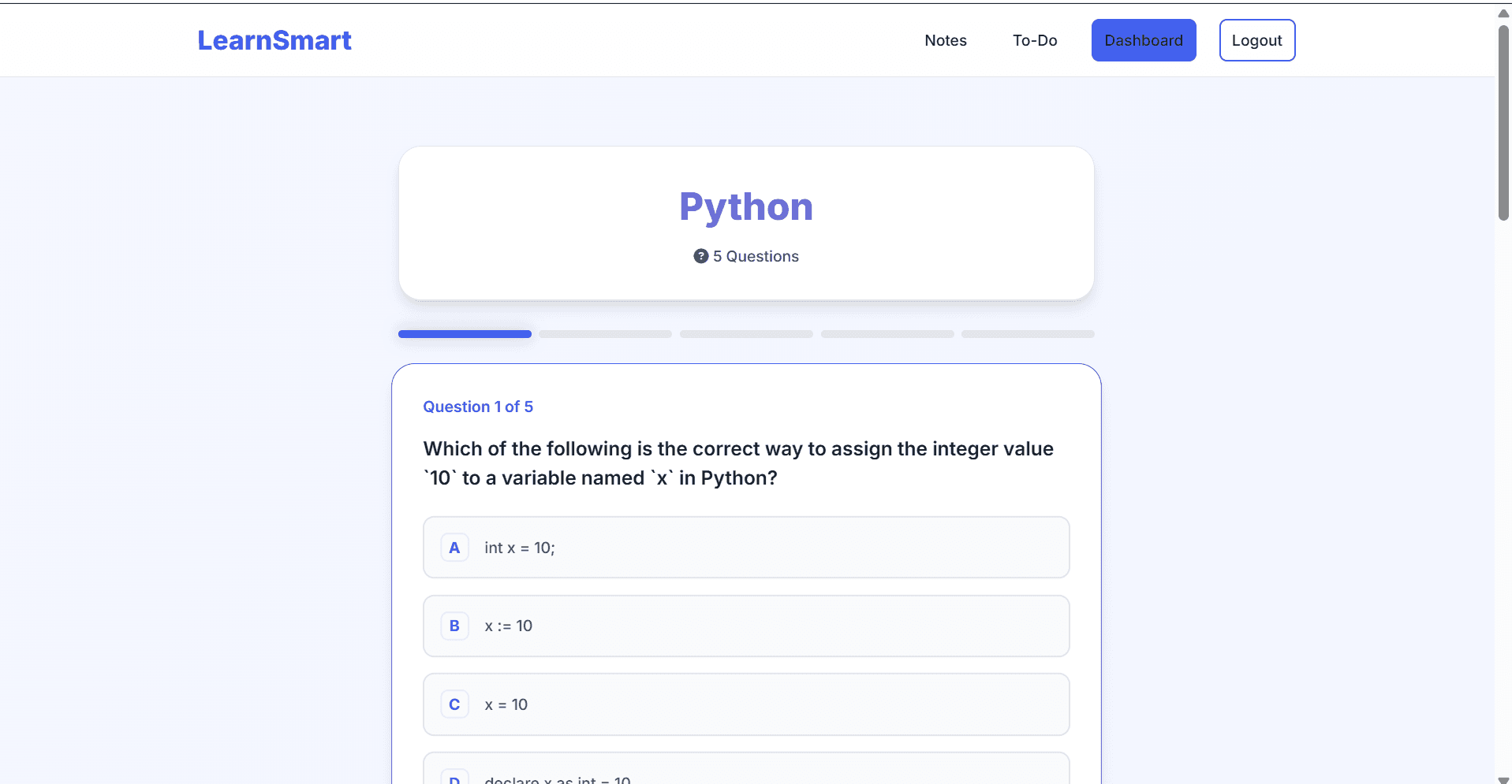 Interactive Quiz Interface